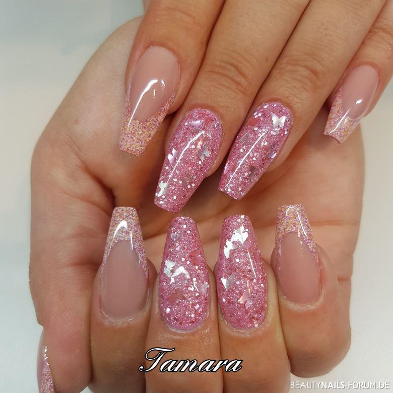 Ballerina Nagel Rosa Glitzer